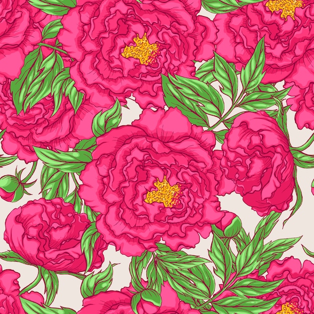 Vector seamless pink peonies