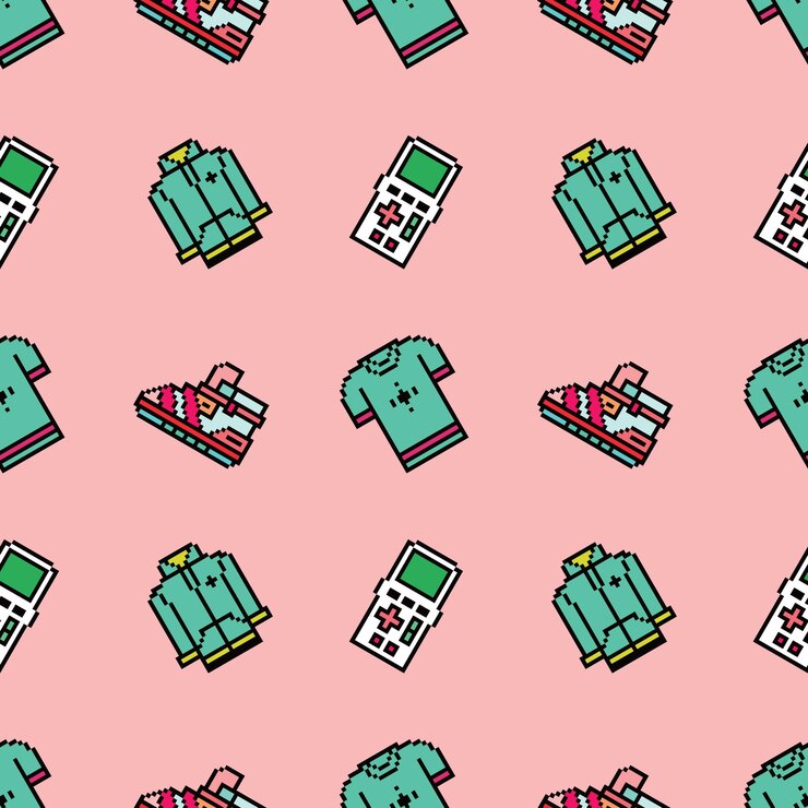 Vector seamless pixel art vintage aesthetics retro sprite design