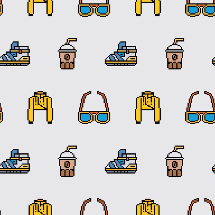 Vector seamless pixel art vintage aesthetics retro sprite design