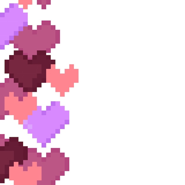 Seamless pixelated border of colorful hearts