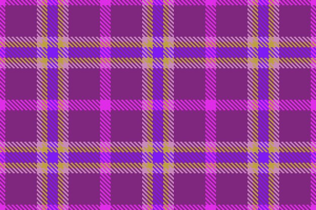 Vector seamless plaid texture of fabric tartan check with a vector textile background pattern in violet and yellow colors