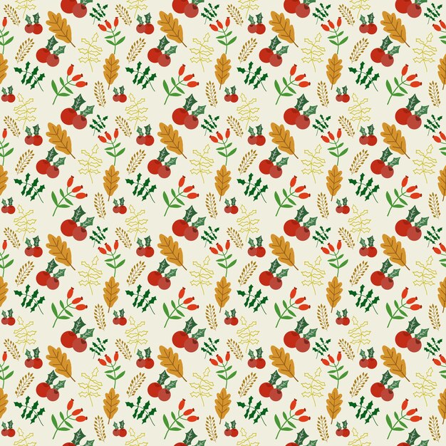 Seamless plant leaf and cherry on yellow background fabric pattern christmas design celebration