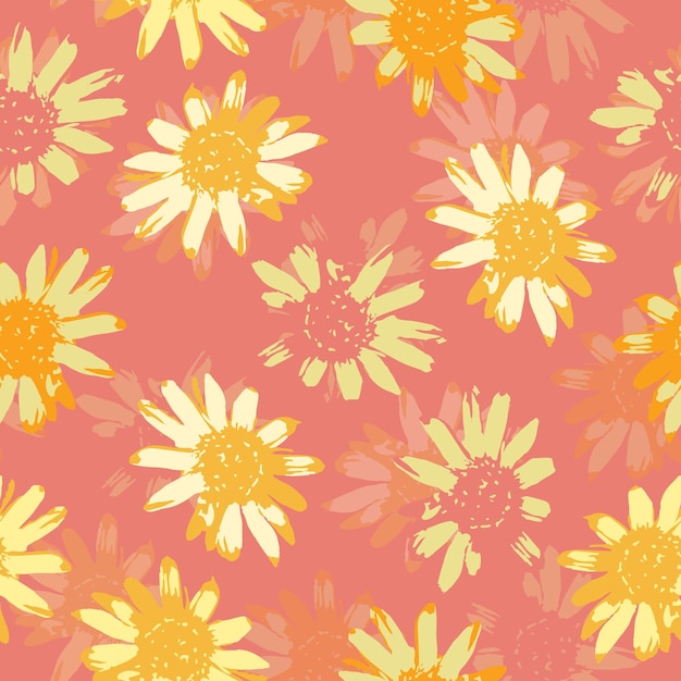 Seamless plants pattern background with cute sunflowers greeting card or fabric