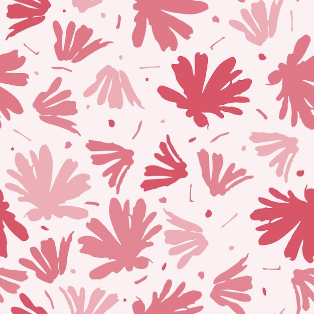 Seamless plants pattern background with doodle red and pink flowers greeting card or fabric