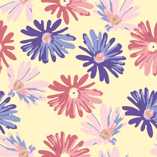 Seamless plants pattern background with hand drawn flower greeting card or fabric