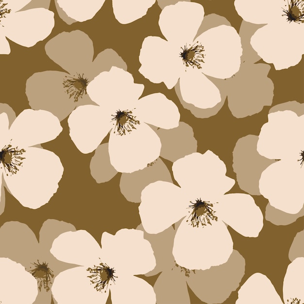 Seamless plants pattern background with natural flowers and petals greeting card or fabric