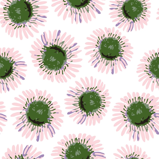 Seamless plants pattern background with pink hand drawn flowers greeting card or fabric