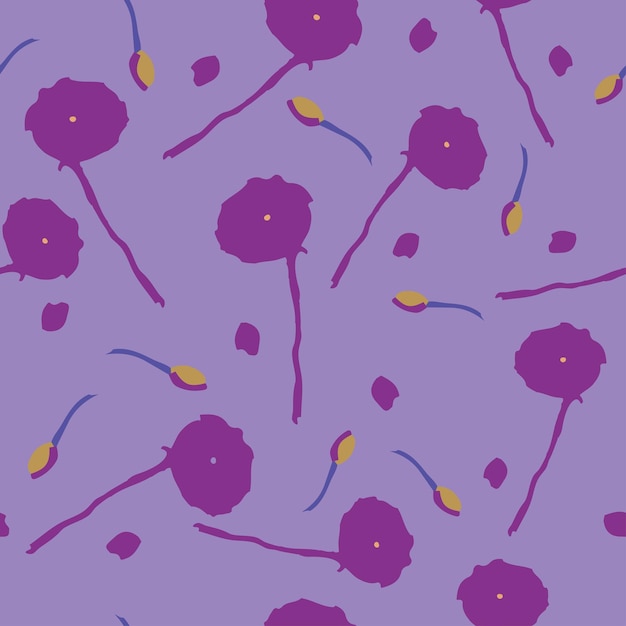 Seamless plants pattern background with purple flowers greeting card or fabric