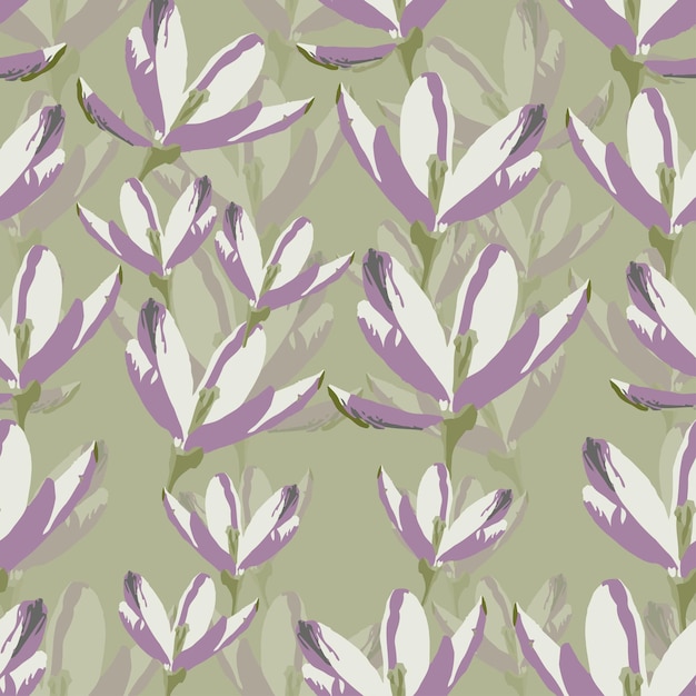 Seamless plants pattern background with twotone flowers greeting card or fabric