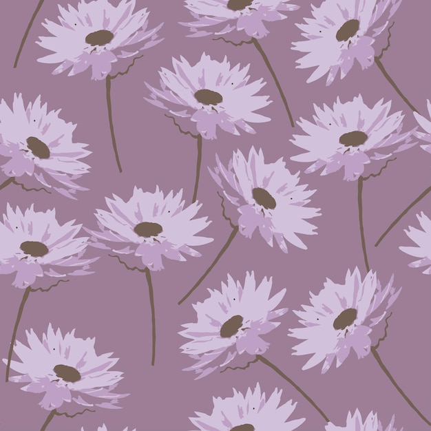 Seamless plants pattern background with violet flowers greeting card or fabric