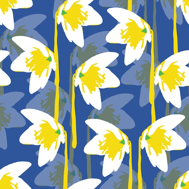 Vector seamless plants pattern on blue background with flowers greeting card or fabric