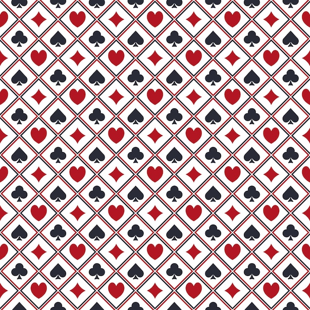 Seamless Poker Pattern with Hearts Clubs Spades and Diamonds colored symbols