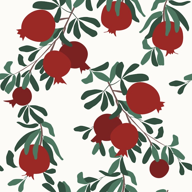 Seamless pomegranate branch pattern pomegranate fruit with leaves