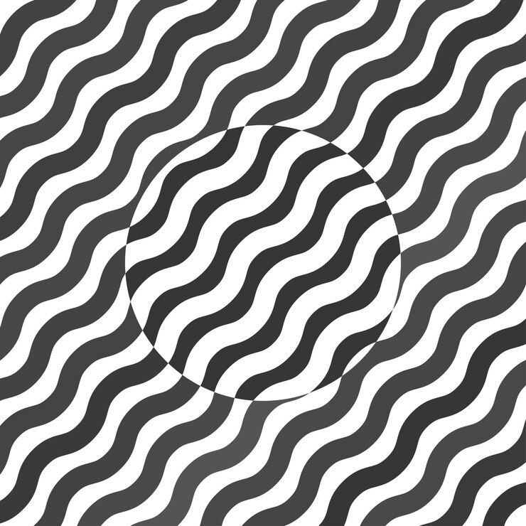 Seamless psychedelic geometric pattern with black and white optical illusion squares