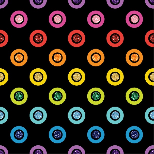 Vector seamless rainbow colorful dot glitter on black background