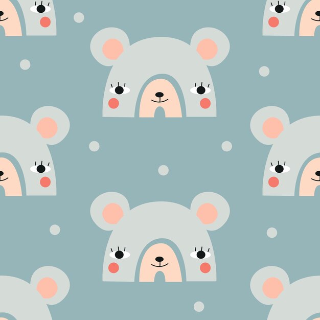Seamless rainbow pattern with cute mouse. vector illustration