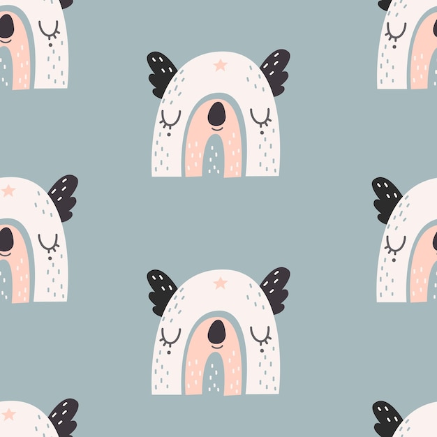 Vector seamless rainbow pattern with koala face vector illustration