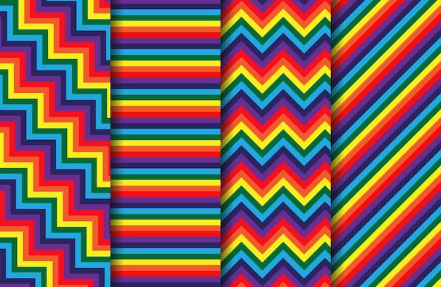 Seamless rainbow stripes pattern set