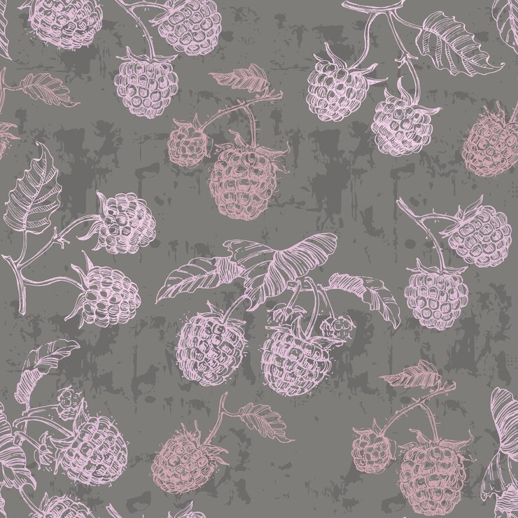 Vector seamless raspberry pattern with summer berries background spring cover tropical wallpaper texture backdrop wedding invitation
