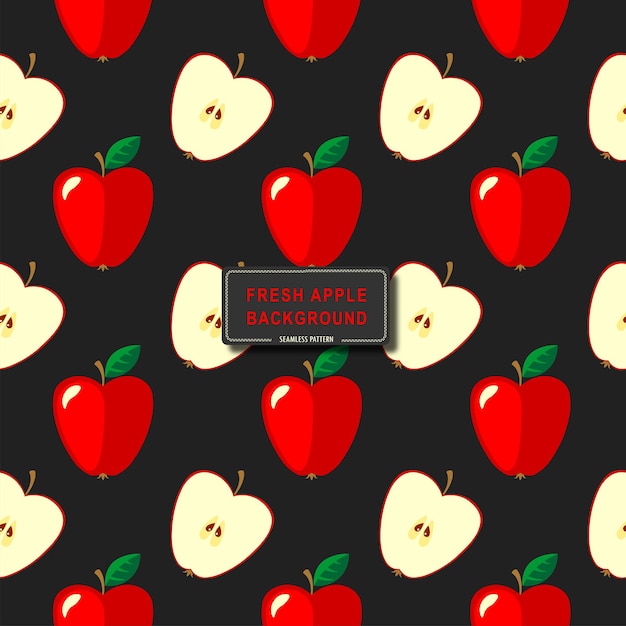 Seamless red apples pattern on black background vector illustration background design