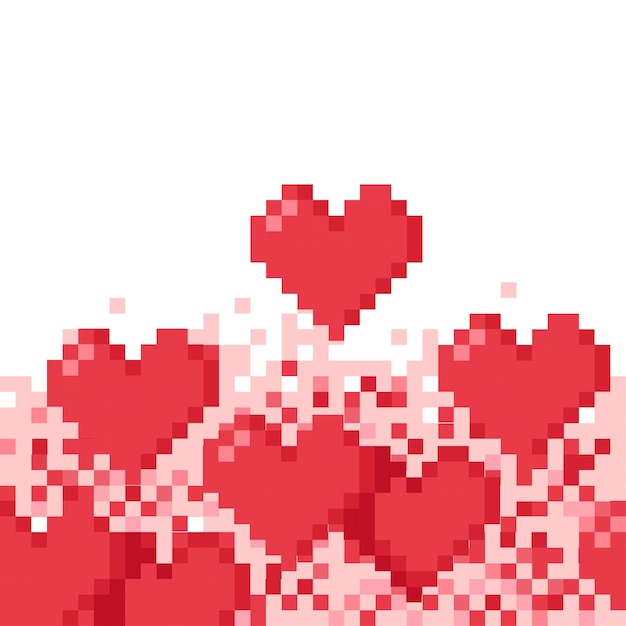 Seamless red border made of pixel hearts