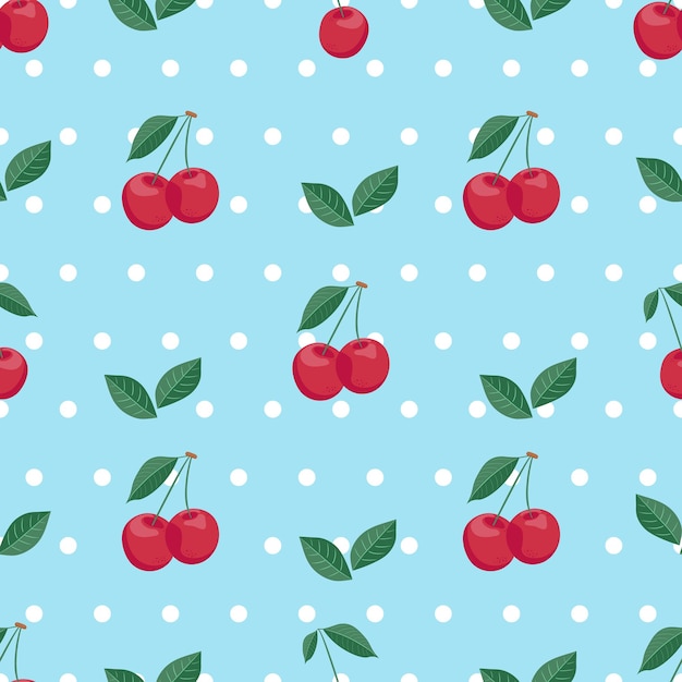 Vector seamless red cherry pattern design flat cherry pattern