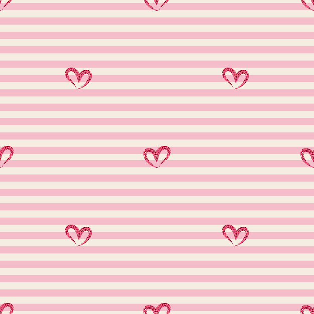 Seamless red glitter heart shape pattern  on stripe background , wink pattern