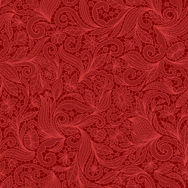 Vector seamless red pattern with floral lace in vector