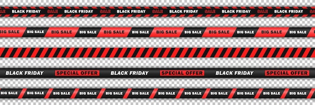 seamless red realistic ribbons with text big sale Black Friday Endless barricade tapes for discount