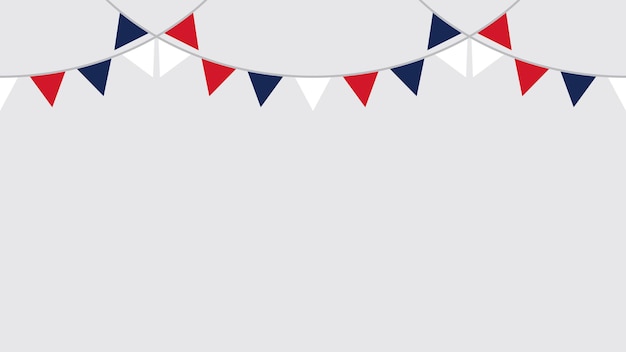 Seamless red white and blue flag triangle party bunting border Flat vector illustration