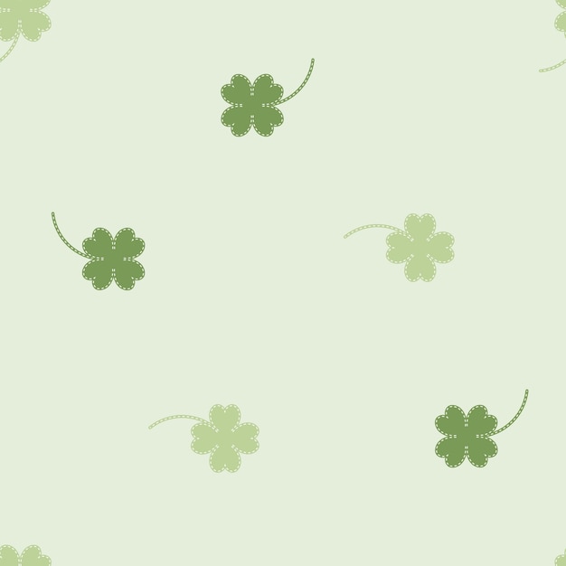 Seamless repeat pattern saint patricks day with four leaf clover shamrock in green background