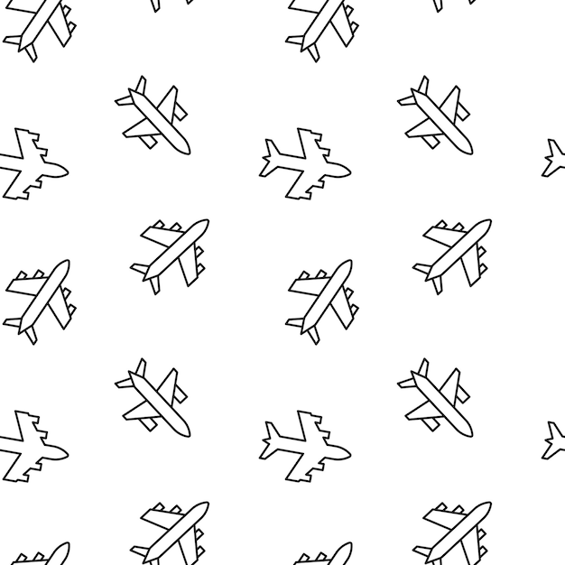 다양한 비행 비행기의 매끄럽게 반복되는 흑백 패턴 웹 사이트 앱 상점에 적합