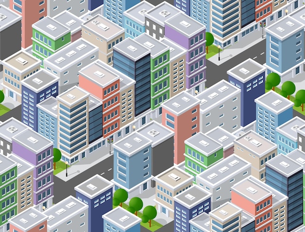 Seamless repeating pattern city isometric architecture business