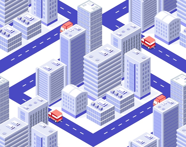 Seamless repeating pattern city isometric architecture