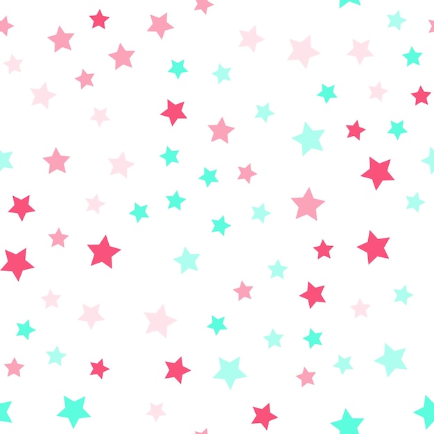 Vector seamless repeating pattern of pink and blue stars on white background for fabric textile papers