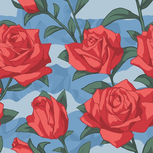 Seamless repeating pattern of red roses