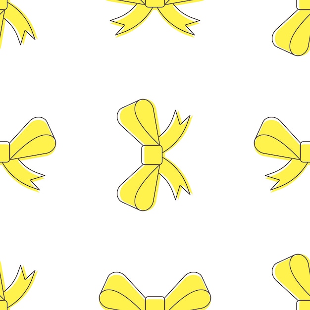 Seamless repeating pattern of vibrant yellow bow on white background