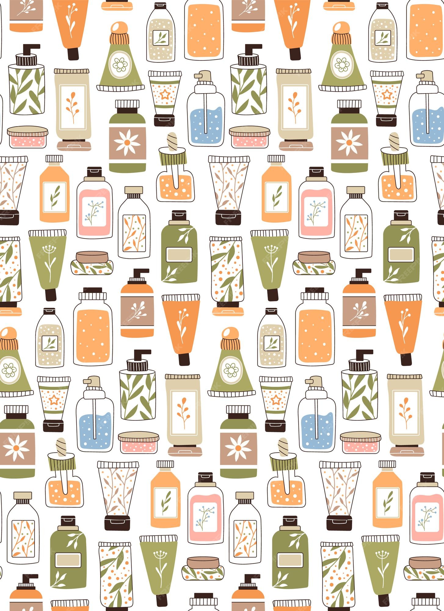 Premium Vector  Seamless repeating pattern with cosmetics a set of bottles  and tubes jars for skin care with face hair and body cream fashion style  for a postcard banner template for