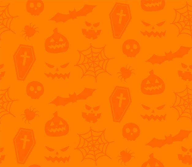 Seamless repeating pattern with halloween symbols. design of silhouettes for the holiday halloween. for postcard, fabric, banner, template, wrapping paper. vector flat illustration.