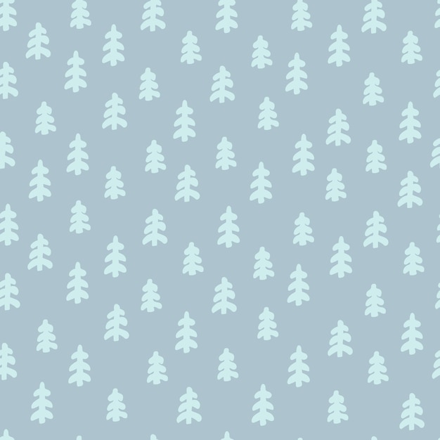 Seamless repeating pattern with snowy fir trees Christmas New Year Eve winter concept Light blue background for for gift wrap surface design and other design projects