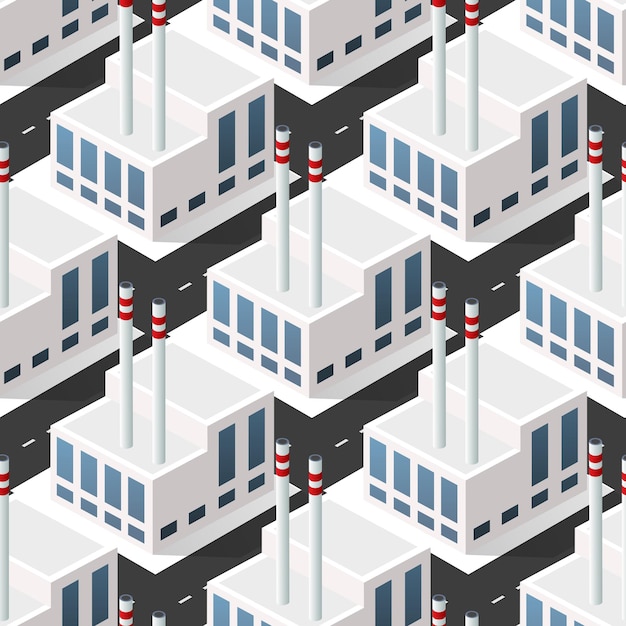 Vector seamless repeating tile pattern plant factory industrial industry isometric illustration for printing and design creative design