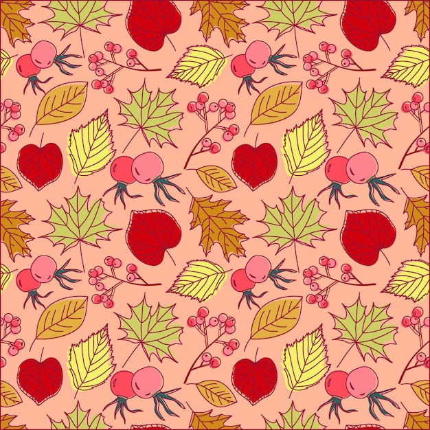 Seamless retro autumn leaf background pattern in vector with line style Vector illustration background