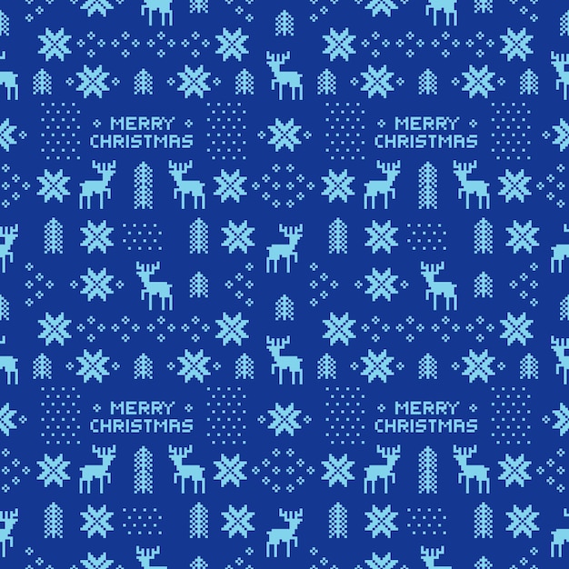 Seamless retro blue christmas pattern with deers