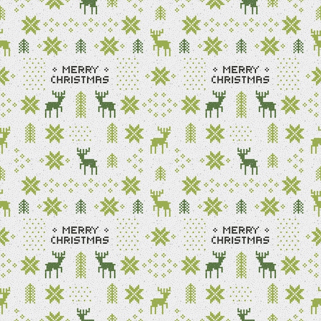 Seamless retro green christmas pattern with deers