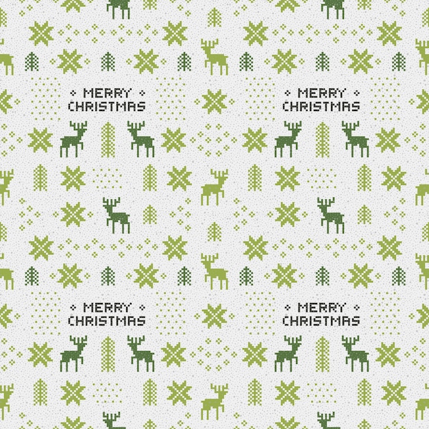 Vector seamless retro green christmas pattern with deers