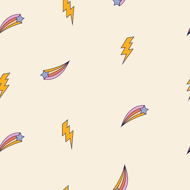 Seamless retro groovy pattern Groovy power Naive cartoon vector design Style of the 60s 70s 80s