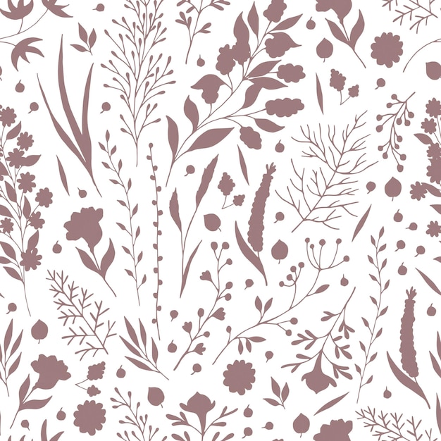 seamless romantic pattern with cute flowers and twigs