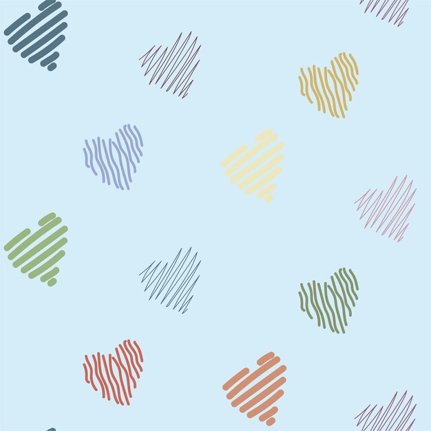 Seamless romantic pattern with hearts in pastel colors