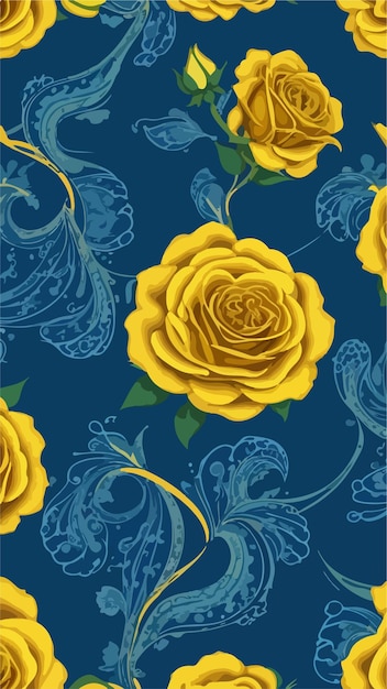 Seamless Rose Beauty Navy and Yellow Vector Art Collection