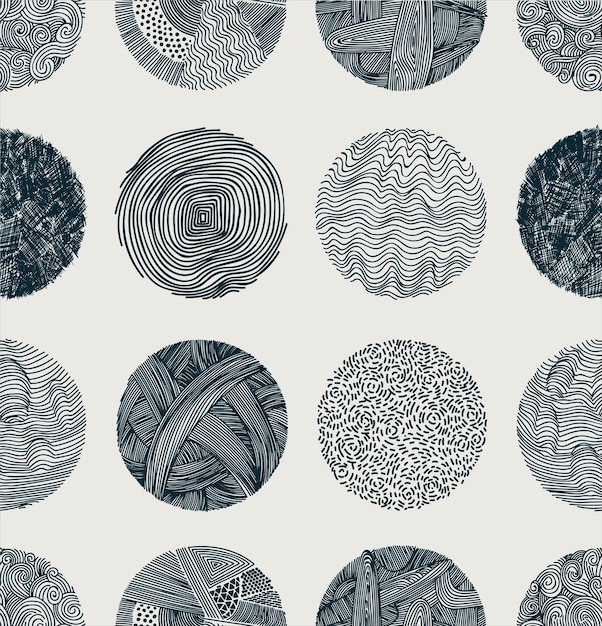 Seamless round abstract black backgrounds or patterns Hand drawn doodle shapes Spots drops curves lines Seamless contemporary modern trendy vector hand drawn textures Posters social media